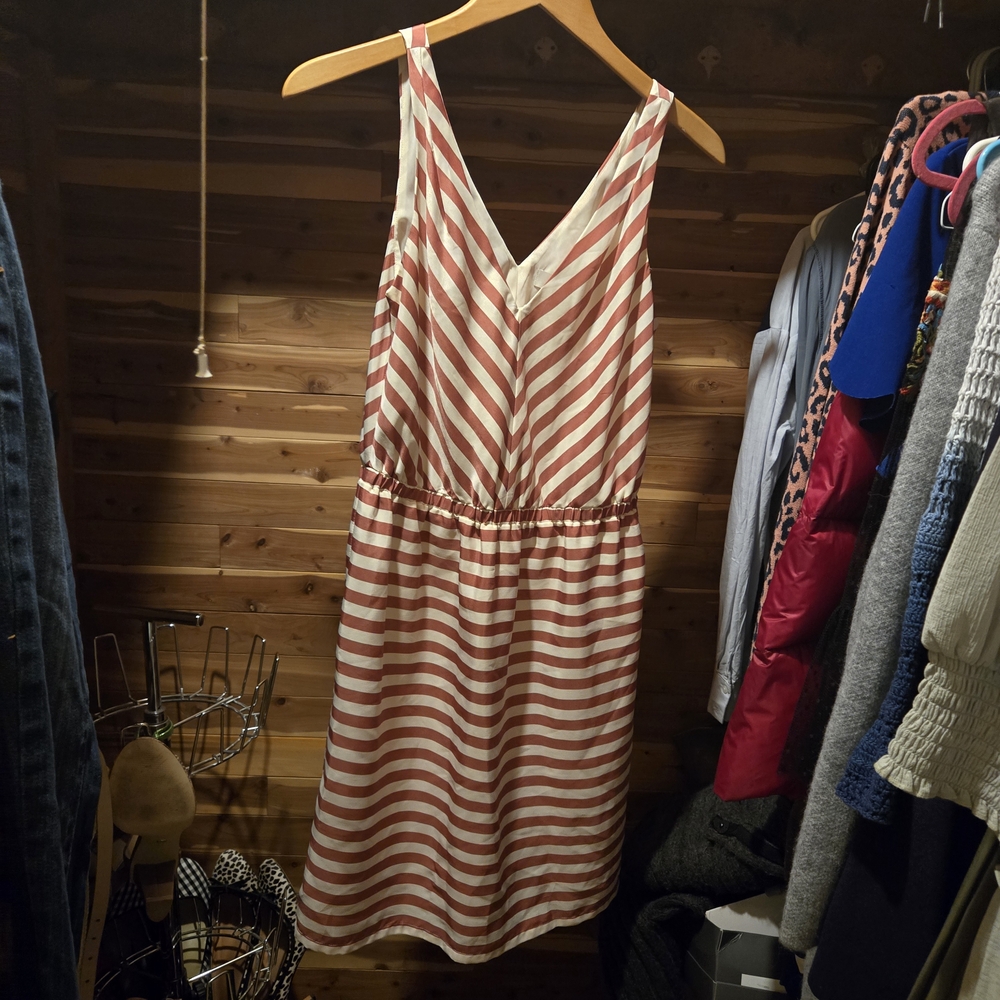 LOFT Red and White Striped Midi Dress